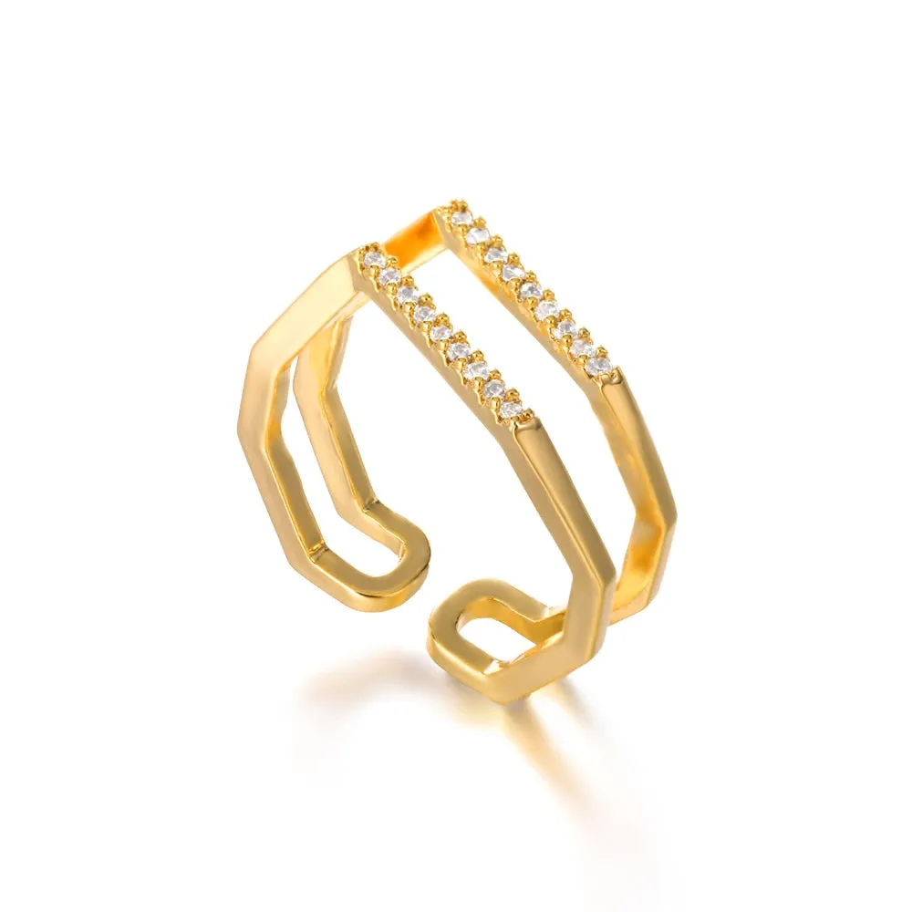 New Adjustable Women's Ring Wedding Engagement Golden Color Metal Ring