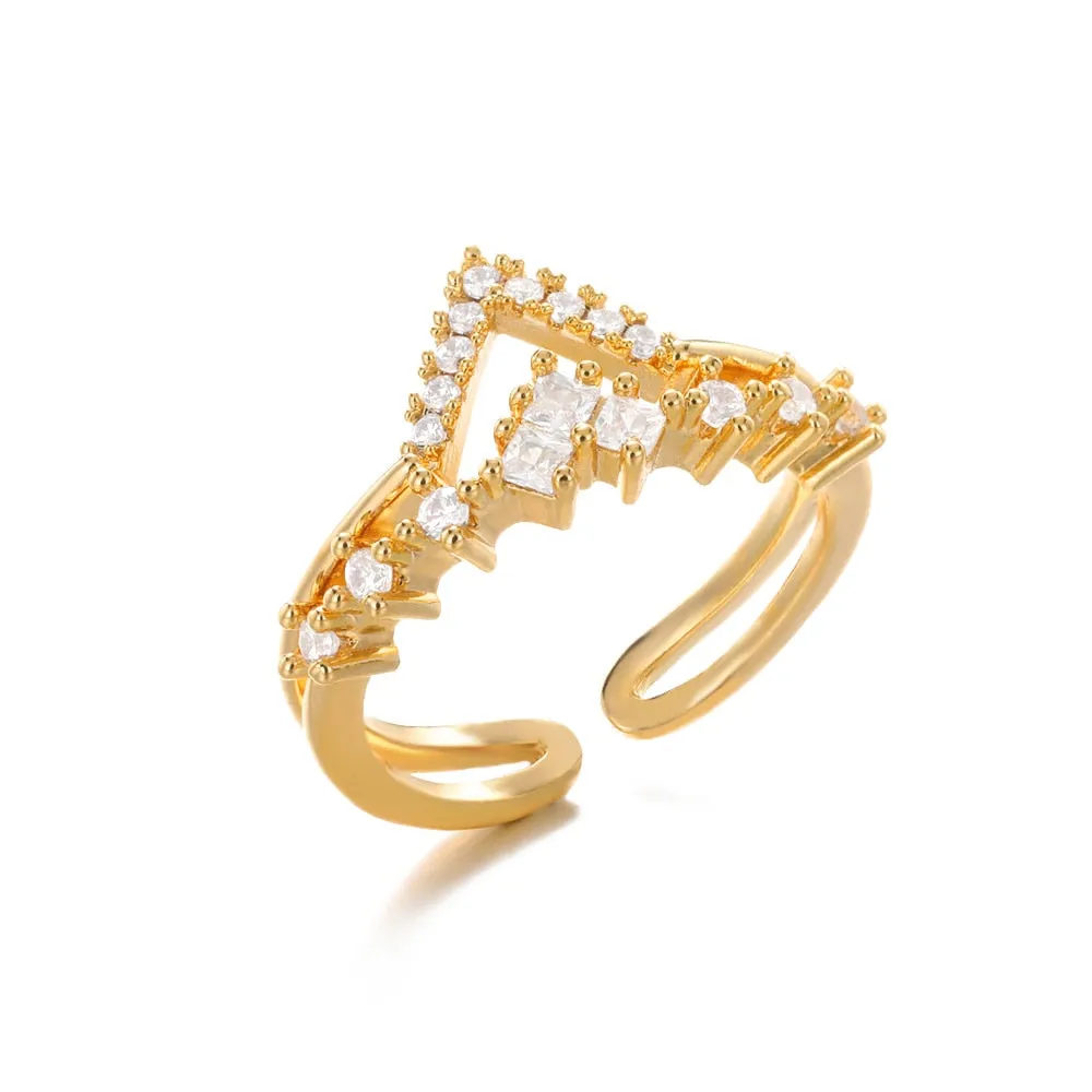 New Adjustable Women's Ring Wedding Engagement Golden Color Metal Ring