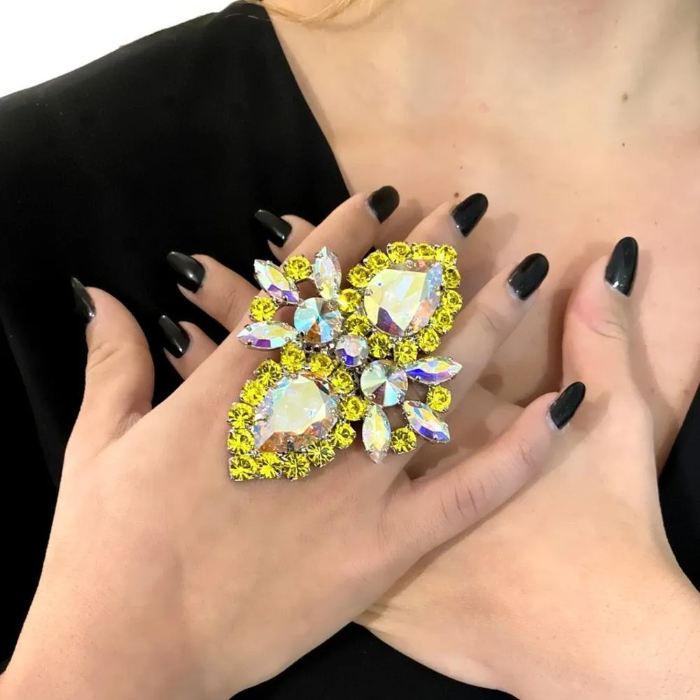 NEW ARRIVAL 2023 - Luxury Purple Exaggerate Decoration Large Crystal Rhinestone Open Ring