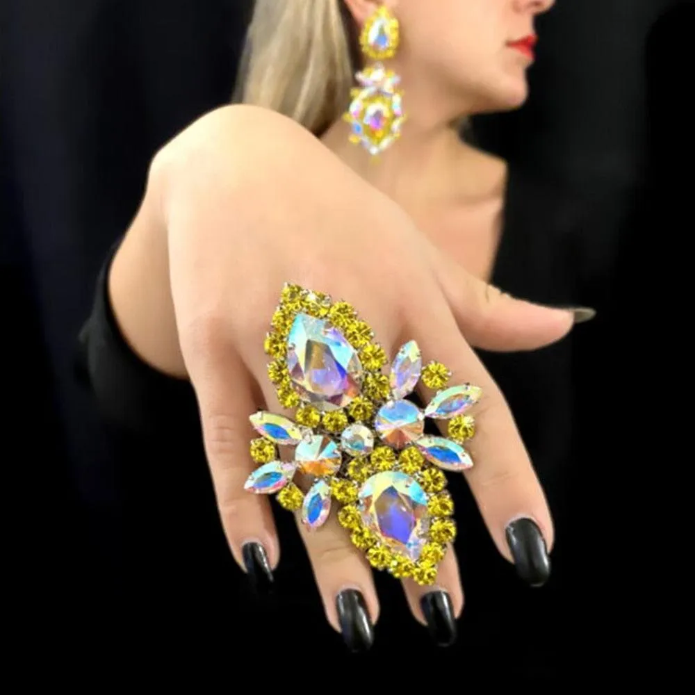 NEW ARRIVAL 2023 - Luxury Purple Exaggerate Decoration Large Crystal Rhinestone Open Ring
