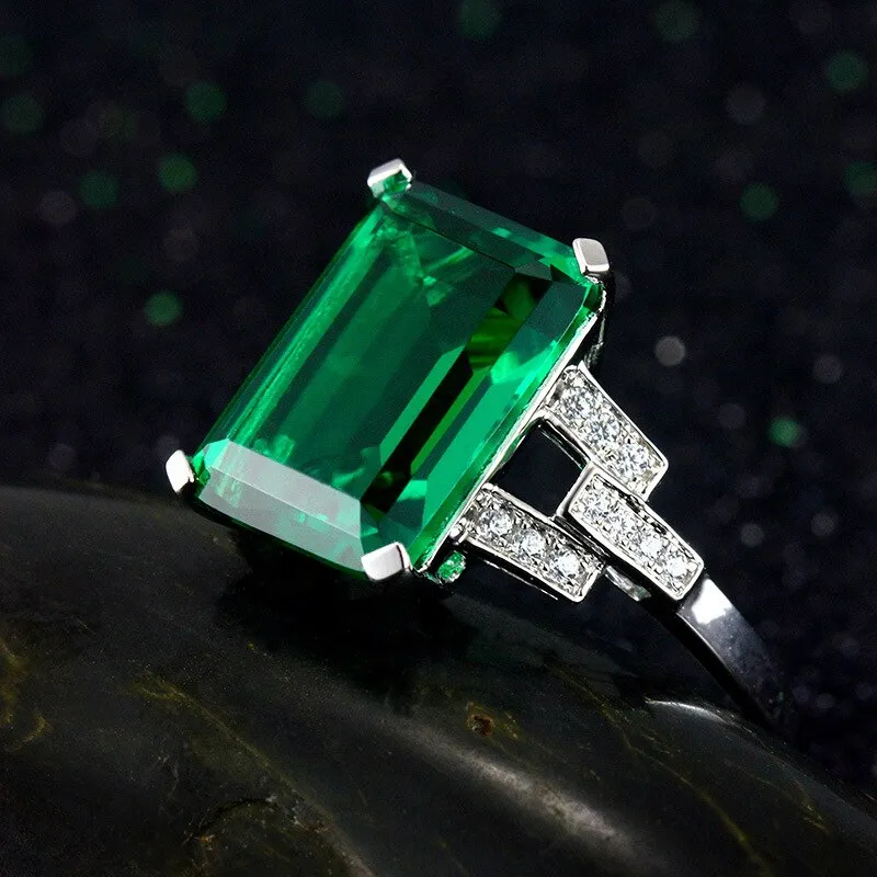NEW ARRIVAL -  Elegant Designer Green rectangle cut AAA  Quality CZ Diamonds Luxury Rings