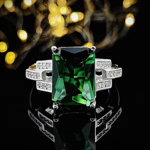 NEW ARRIVAL -  Elegant Designer Green rectangle cut AAA  Quality CZ Diamonds Luxury Rings