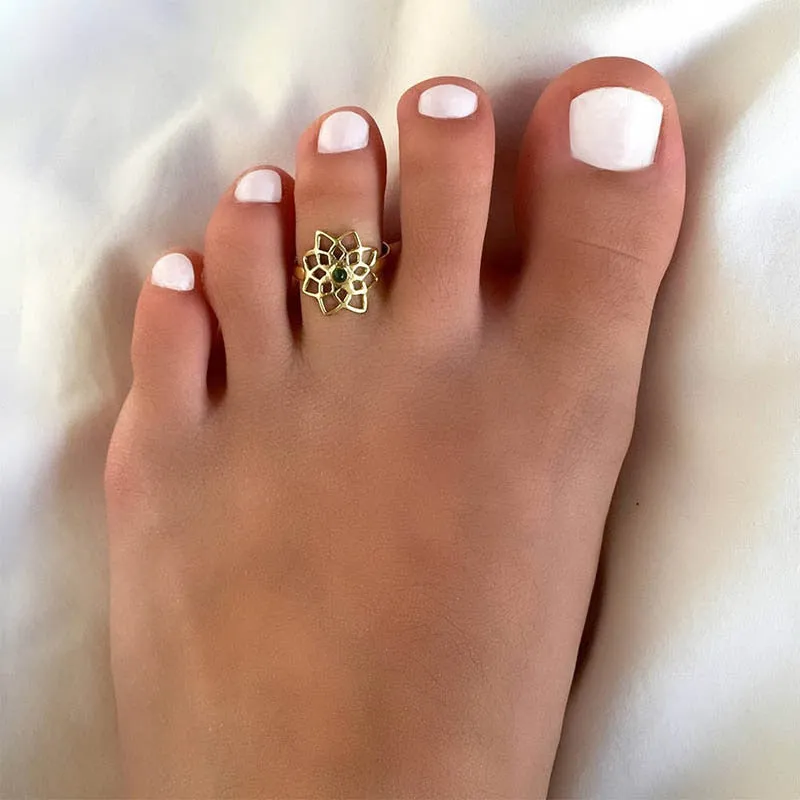 New Arrivals Metal Foot Rings Gold Silver Color Simple Opening Adjustable Hollow Flower Women Girl Ring For Foot Holiday Jewelry
