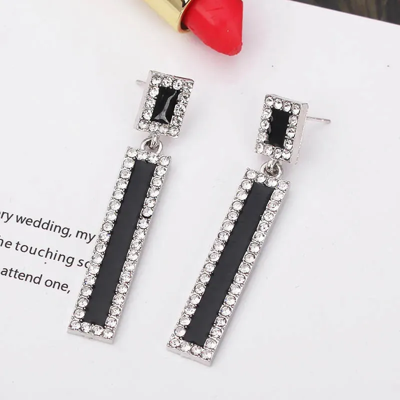 New Asymmetric Women's Black Hanging Earrings Hollow Crystal Drop Earrings Rock Geometric Statement Dangle Earrings aretes