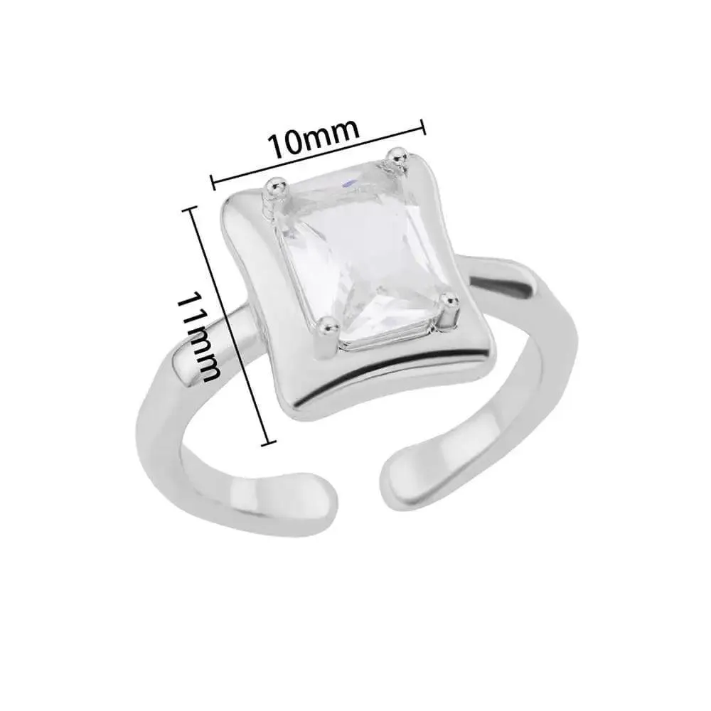 New Fashion Trand Square Quality Zircon Adjustable Stainless Steel Rings For Girls, Women Aesthetic Jewellery