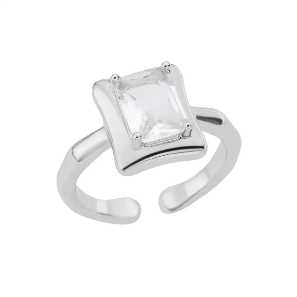 New Fashion Trand Square Quality Zircon Adjustable Stainless Steel Rings For Girls, Women Aesthetic Jewellery