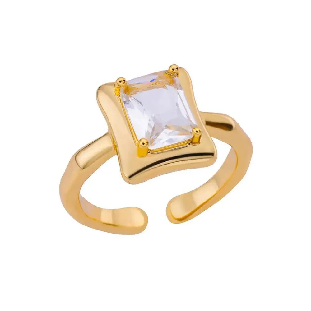 New Fashion Trand Square Quality Zircon Adjustable Stainless Steel Rings For Girls, Women Aesthetic Jewellery