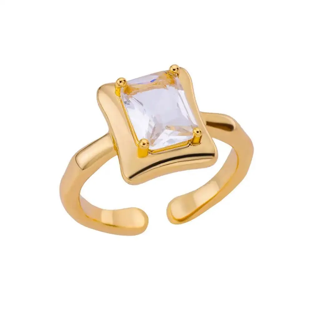 New Fashion Trand Square Quality Zircon Adjustable Stainless Steel Rings For Girls, Women Aesthetic Jewellery