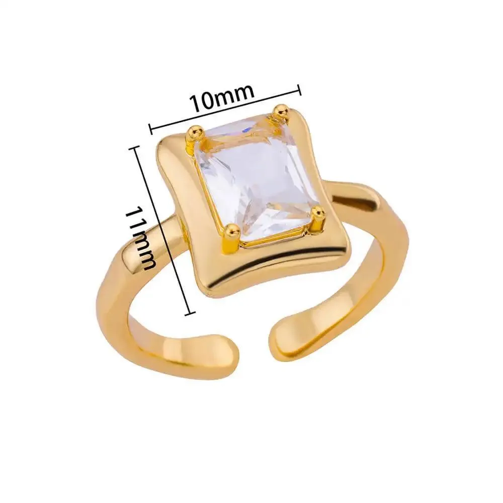New Fashion Trand Square Quality Zircon Adjustable Stainless Steel Rings For Girls, Women Aesthetic Jewellery