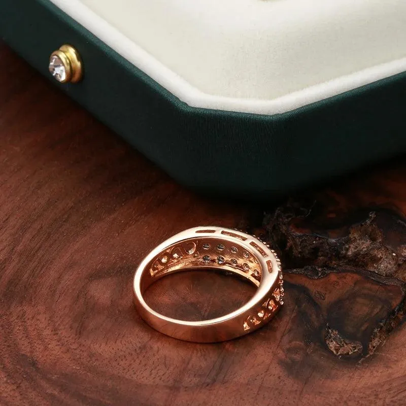 New Filled 14K Rose Gold Three Rows Micro-wax Inlay AAA  Zircon Diamonds Hollow Trendy Rings - Fine Party Jewelry KIN