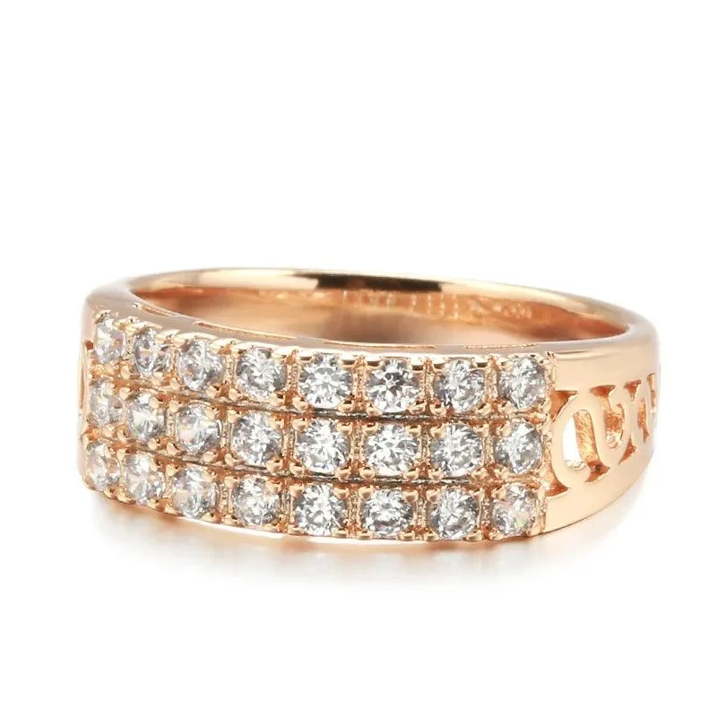 New Filled 14K Rose Gold Three Rows Micro-wax Inlay AAA  Zircon Diamonds Hollow Trendy Rings - Fine Party Jewelry KIN