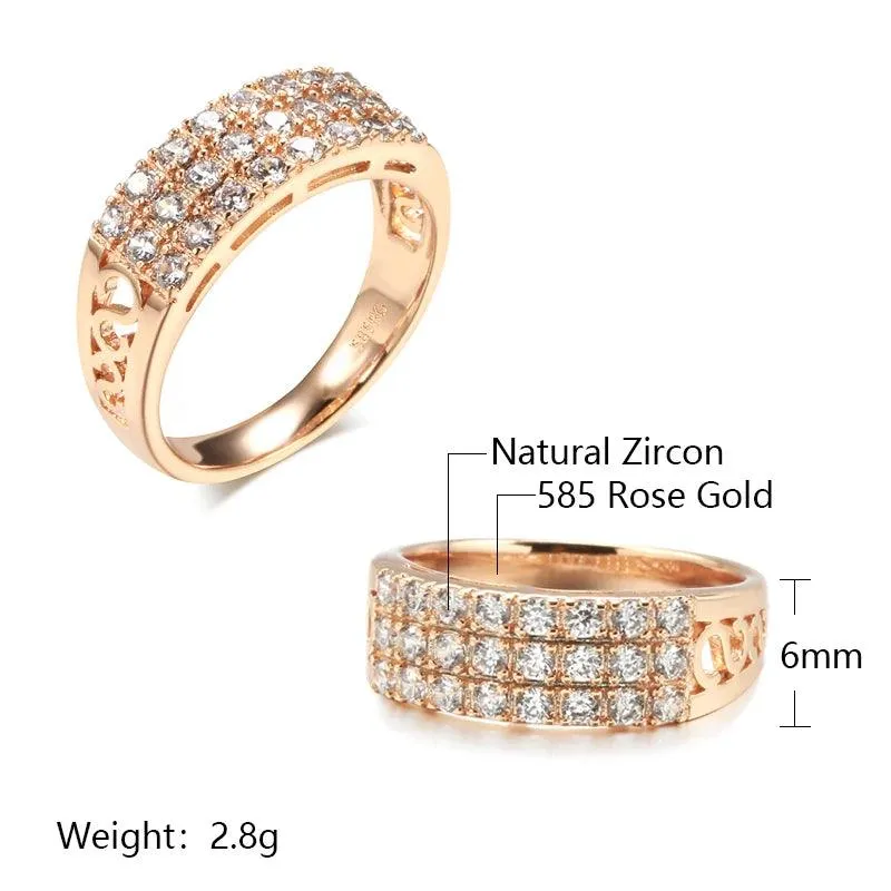 New Filled 14K Rose Gold Three Rows Micro-wax Inlay AAA  Zircon Diamonds Hollow Trendy Rings - Fine Party Jewelry KIN