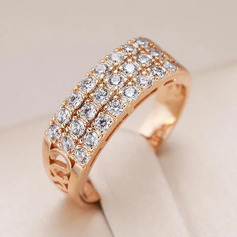 New Filled 14K Rose Gold Three Rows Micro-wax Inlay AAA  Zircon Diamonds Hollow Trendy Rings - Fine Party Jewelry KIN