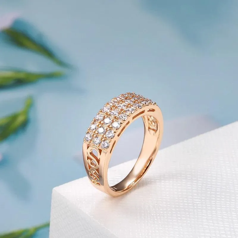 New Filled 14K Rose Gold Three Rows Micro-wax Inlay AAA  Zircon Diamonds Hollow Trendy Rings - Fine Party Jewelry KIN