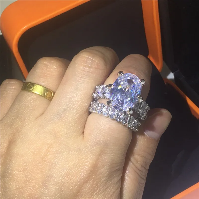 NEW Handmade Oval cut 8ct AAAA Quality Cubic Zirconia Diamonds Luxury Ring Set