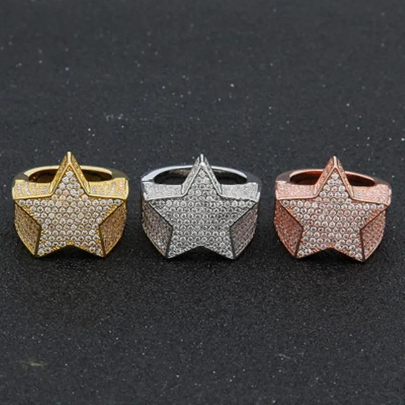 New Hip Hop Five Star Zircon Pentagram Ring