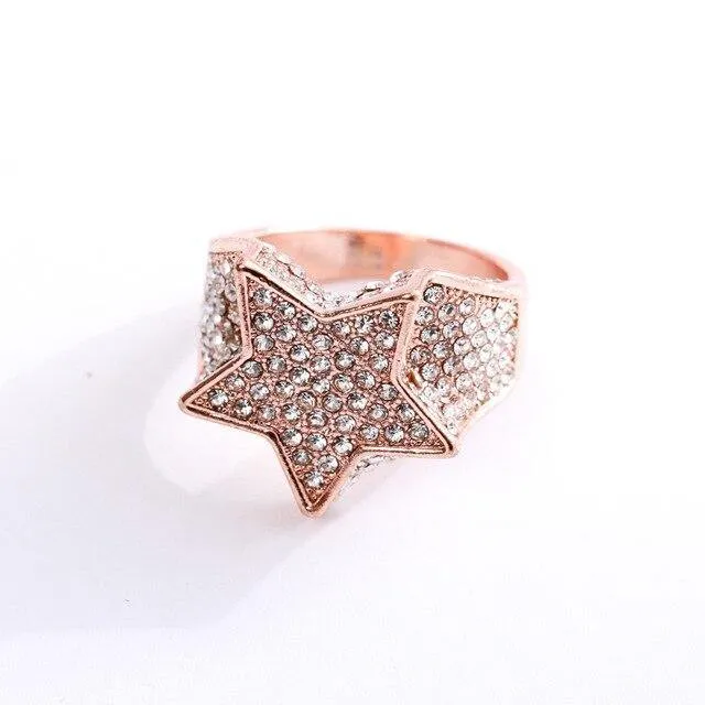 New Hip Hop Five Star Zircon Pentagram Ring