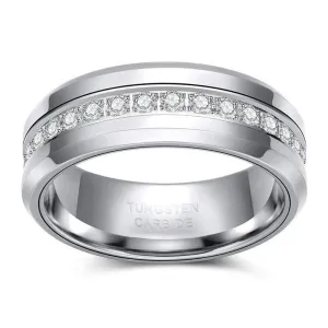 NEW Inlaid Cubic Zirconia Trendy High Polish Mens Tungsten Wedding Rings - High Quality Eternity Ring