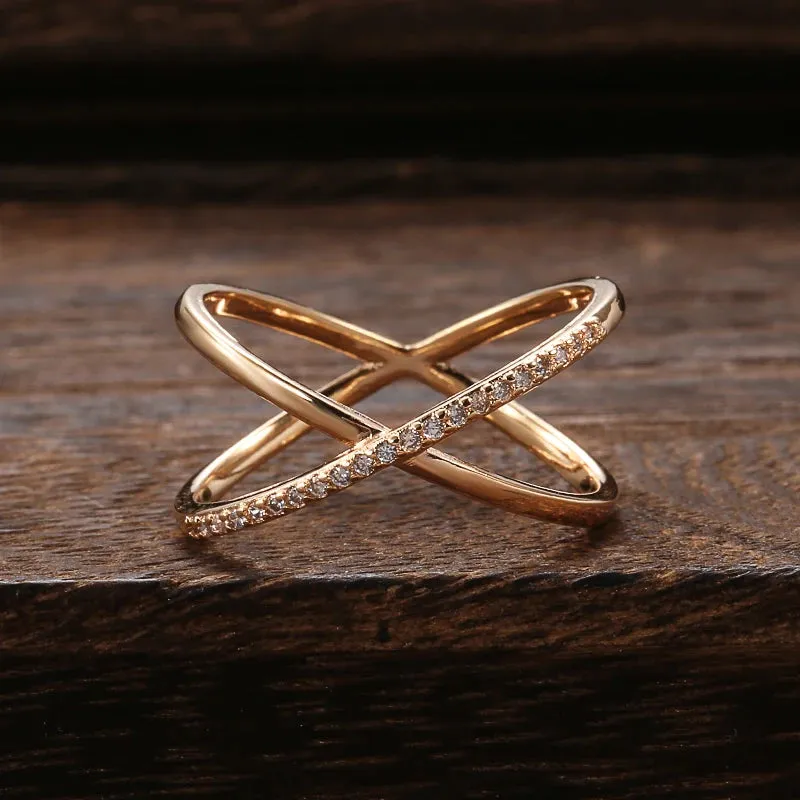 New Micro-wax Vintage Luxury Geometry Cross 14K Filled Rose Gold Rings AAA  Cubic Zirconia Diamonds Fine Jewelry