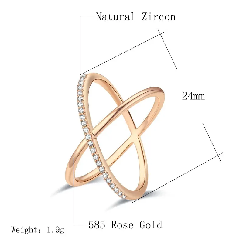 New Micro-wax Vintage Luxury Geometry Cross 14K Filled Rose Gold Rings AAA  Cubic Zirconia Diamonds Fine Jewelry