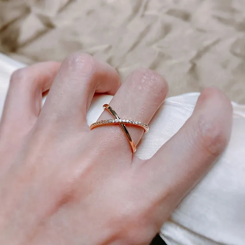 New Micro-wax Vintage Luxury Geometry Cross 14K Filled Rose Gold Rings AAA  Cubic Zirconia Diamonds Fine Jewelry