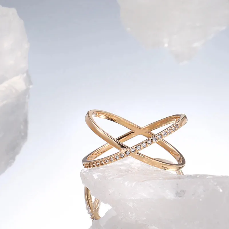 New Micro-wax Vintage Luxury Geometry Cross 14K Filled Rose Gold Rings AAA  Cubic Zirconia Diamonds Fine Jewelry