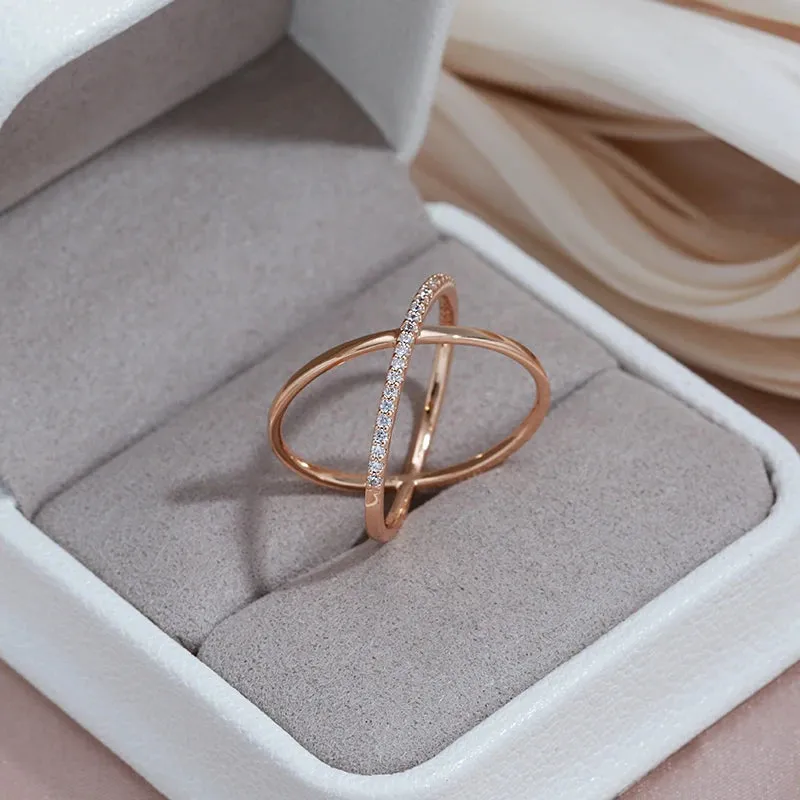 New Micro-wax Vintage Luxury Geometry Cross 14K Filled Rose Gold Rings AAA  Cubic Zirconia Diamonds Fine Jewelry