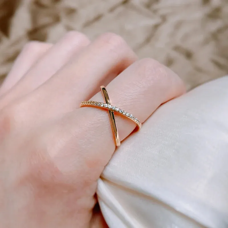 New Micro-wax Vintage Luxury Geometry Cross 14K Filled Rose Gold Rings AAA  Cubic Zirconia Diamonds Fine Jewelry
