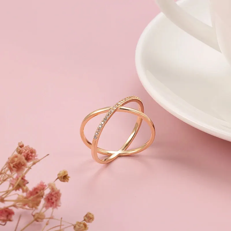 New Micro-wax Vintage Luxury Geometry Cross 14K Filled Rose Gold Rings AAA  Cubic Zirconia Diamonds Fine Jewelry