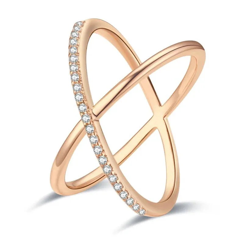 New Micro-wax Vintage Luxury Geometry Cross 14K Filled Rose Gold Rings AAA  Cubic Zirconia Diamonds Fine Jewelry
