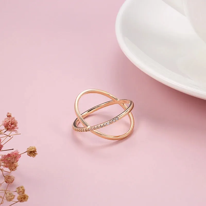 New Micro-wax Vintage Luxury Geometry Cross 14K Filled Rose Gold Rings AAA  Cubic Zirconia Diamonds Fine Jewelry