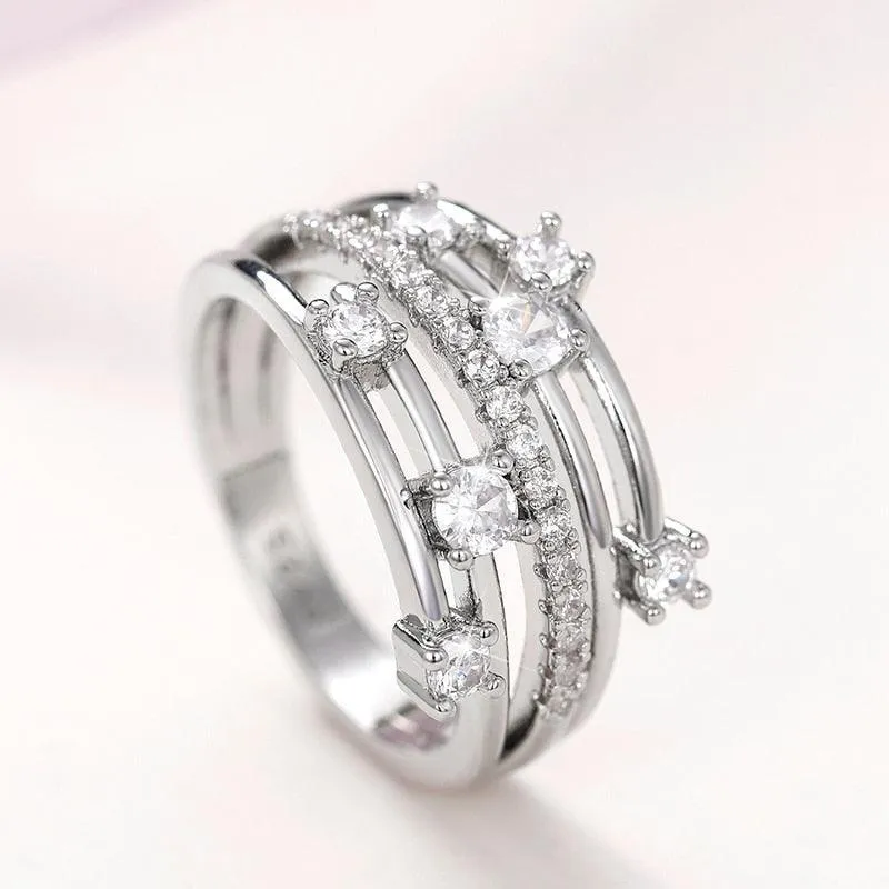 New Multi-layer Cross Finger Ring with Sparkling AAA  Cubic Zirconia Ring - Modern Fashion Female Jewellery