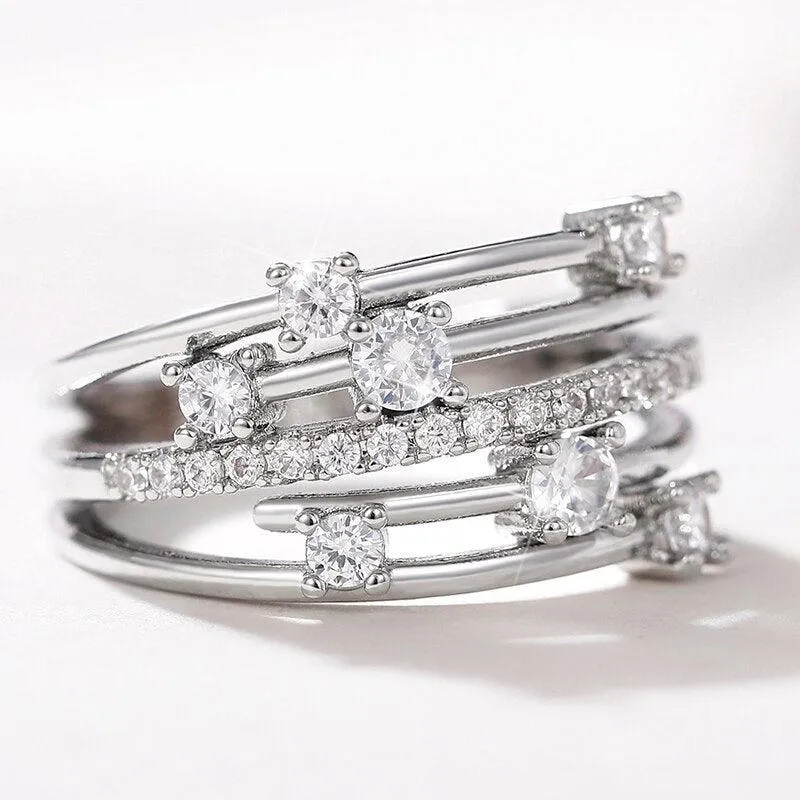 New Multi-layer Cross Finger Ring with Sparkling AAA  Cubic Zirconia Ring - Modern Fashion Female Jewellery