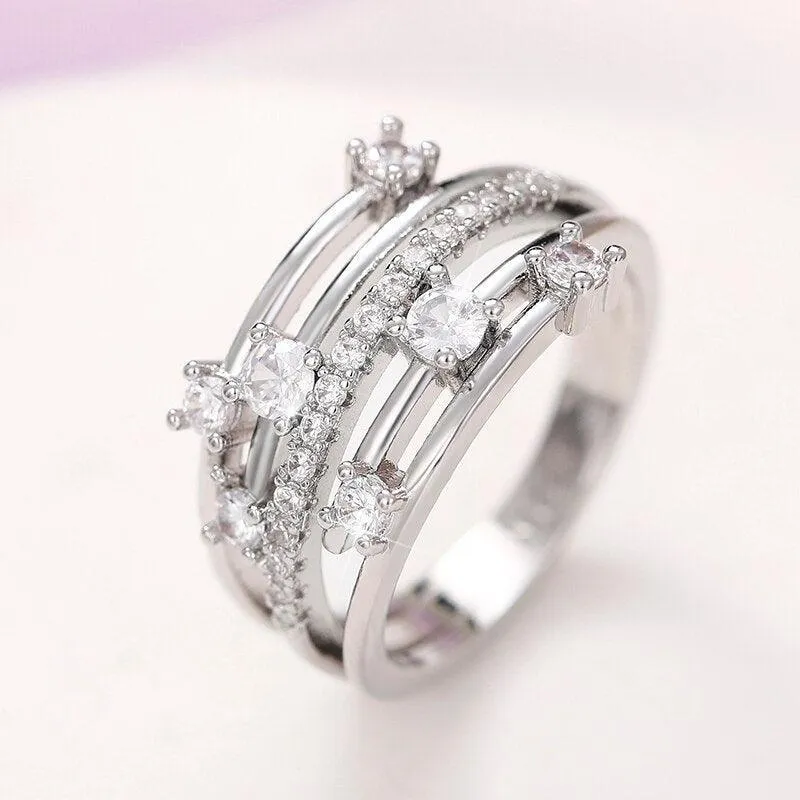 New Multi-layer Cross Finger Ring with Sparkling AAA  Cubic Zirconia Ring - Modern Fashion Female Jewellery