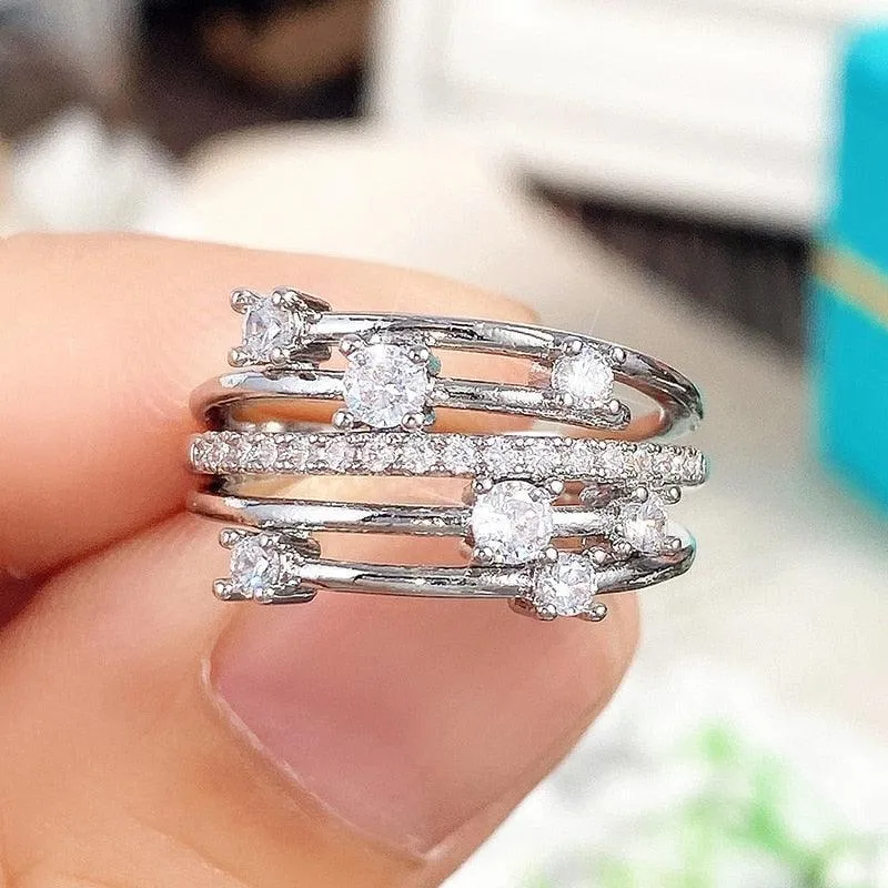 New Multi-layer Cross Finger Ring with Sparkling AAA  Cubic Zirconia Ring - Modern Fashion Female Jewellery