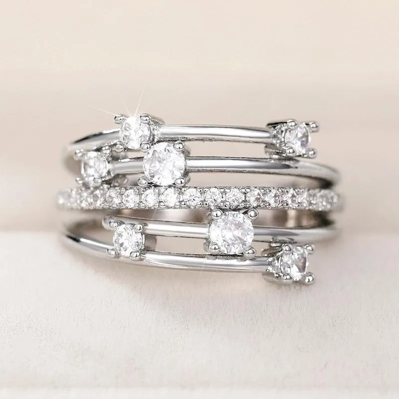New Multi-layer Cross Finger Ring with Sparkling AAA  Cubic Zirconia Ring - Modern Fashion Female Jewellery