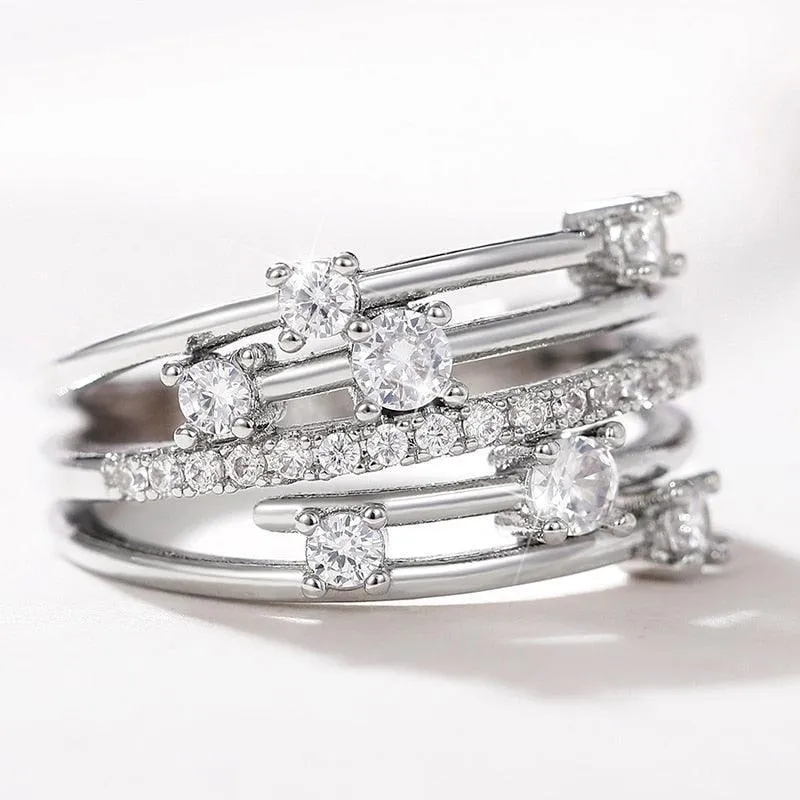 New Multi-layer Cross Finger Ring with Sparkling AAA  Cubic Zirconia Ring - Modern Fashion Female Jewellery