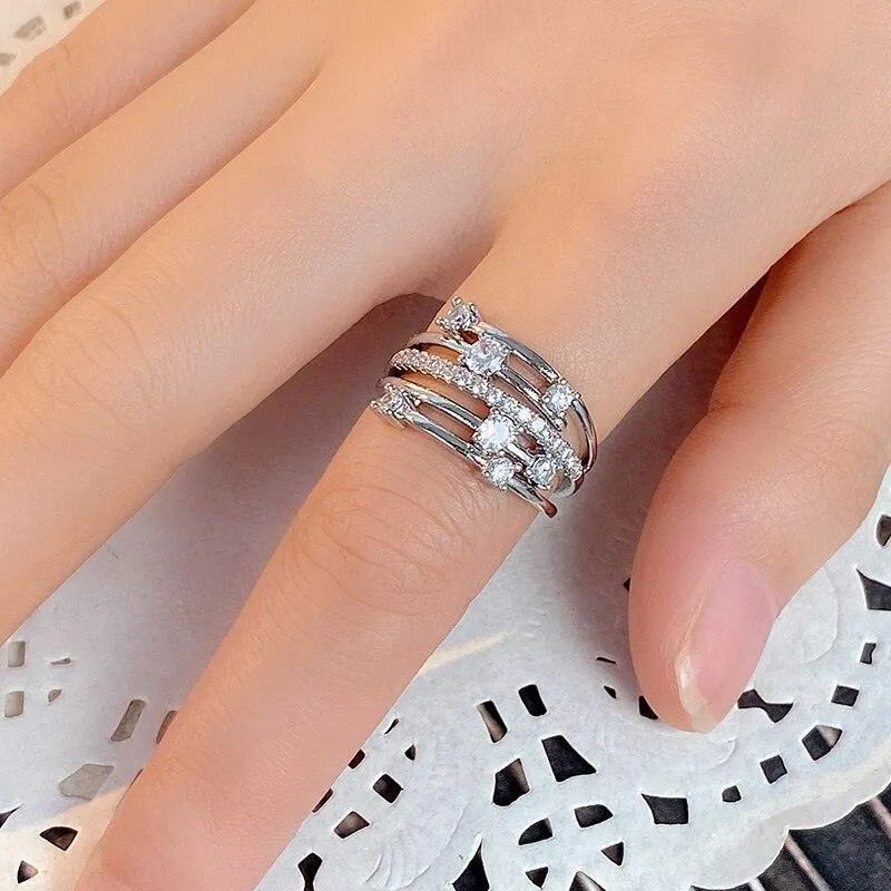 New Multi-layer Cross Finger Ring with Sparkling AAA  Cubic Zirconia Ring - Modern Fashion Female Jewellery