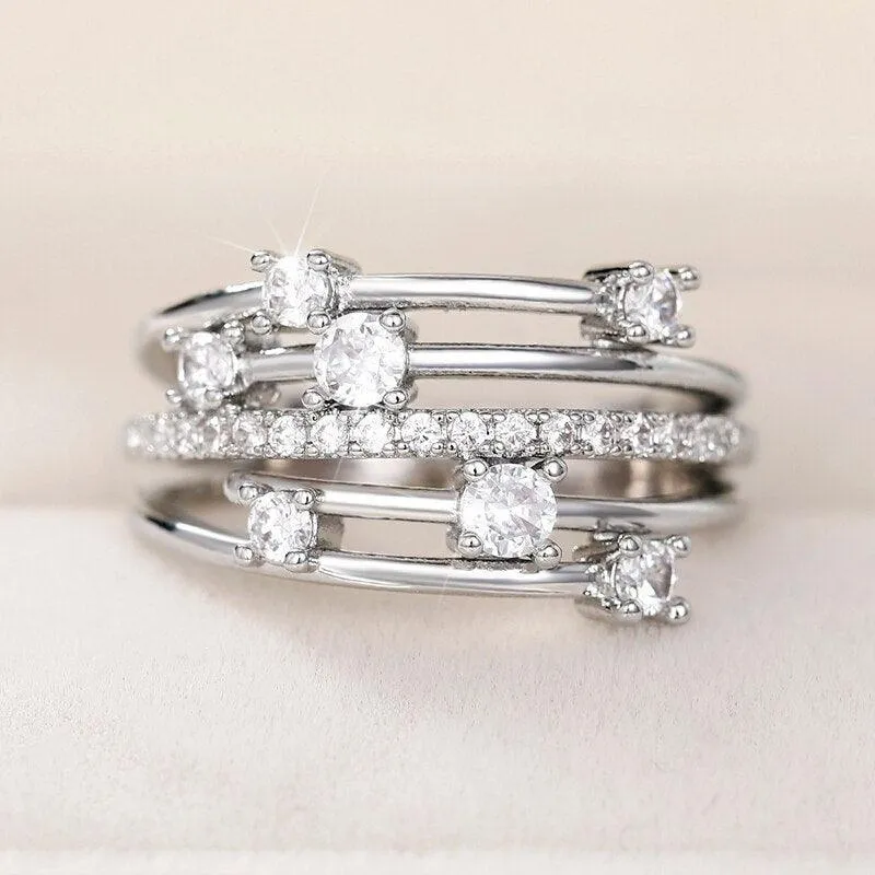 New Multi-layer Cross Finger Ring with Sparkling AAA  Cubic Zirconia Ring - Modern Fashion Female Jewellery
