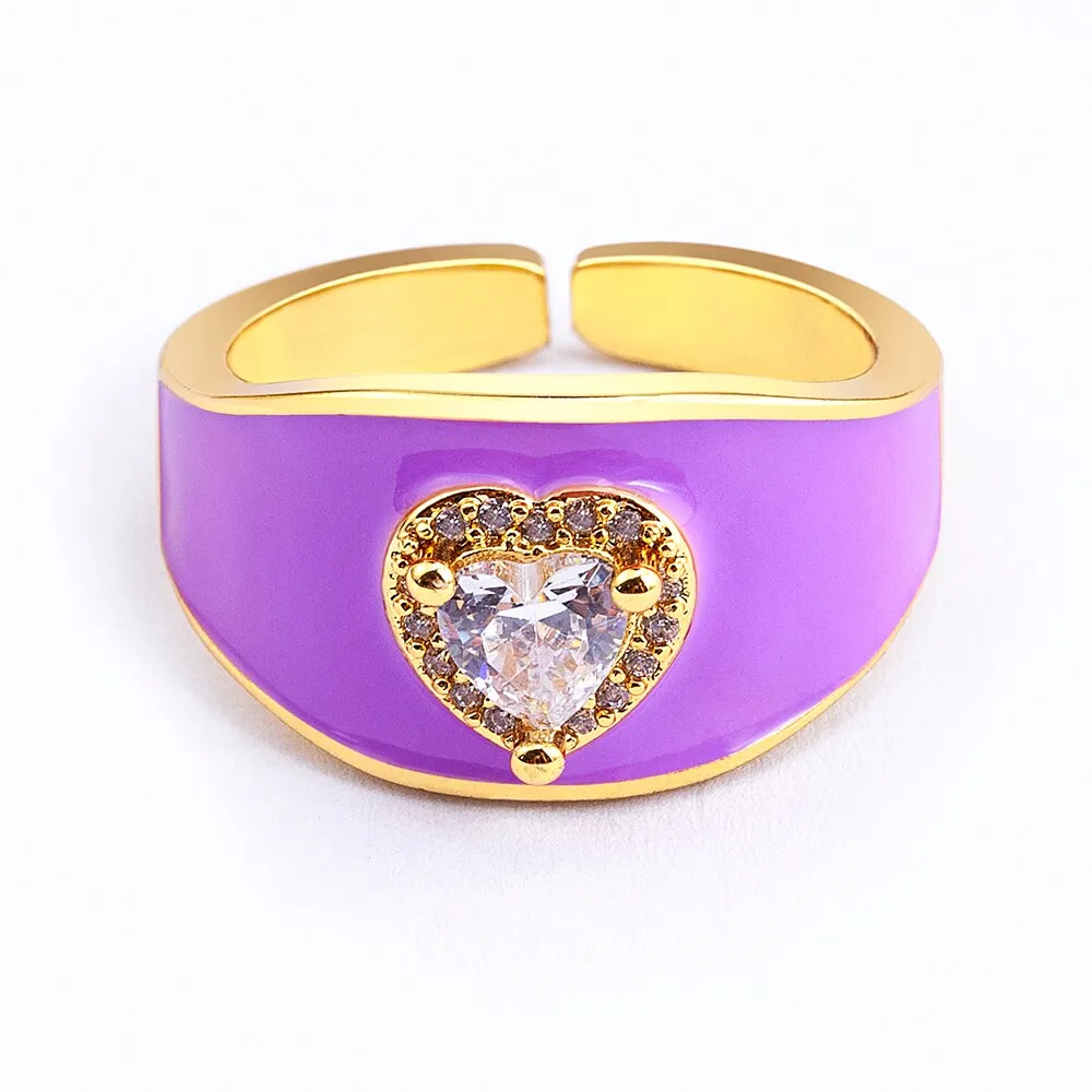 New Trendy Enamel Dripping Oil Zircon Opening Rings For Women