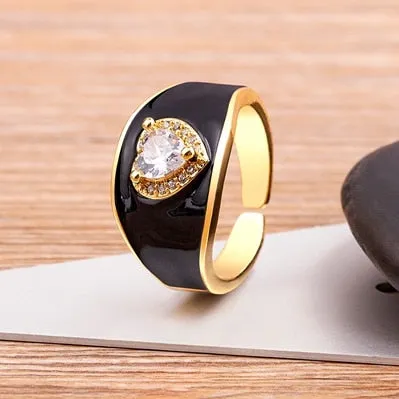 New Trendy Enamel Dripping Oil Zircon Opening Rings For Women