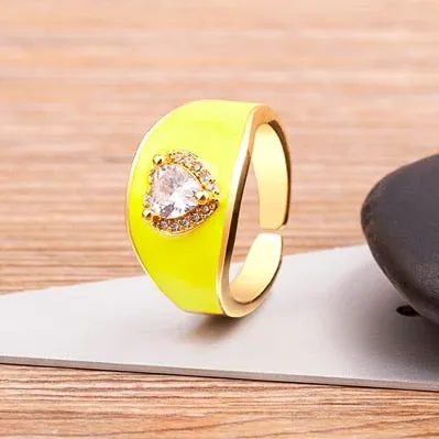 New Trendy Enamel Dripping Oil Zircon Opening Rings For Women