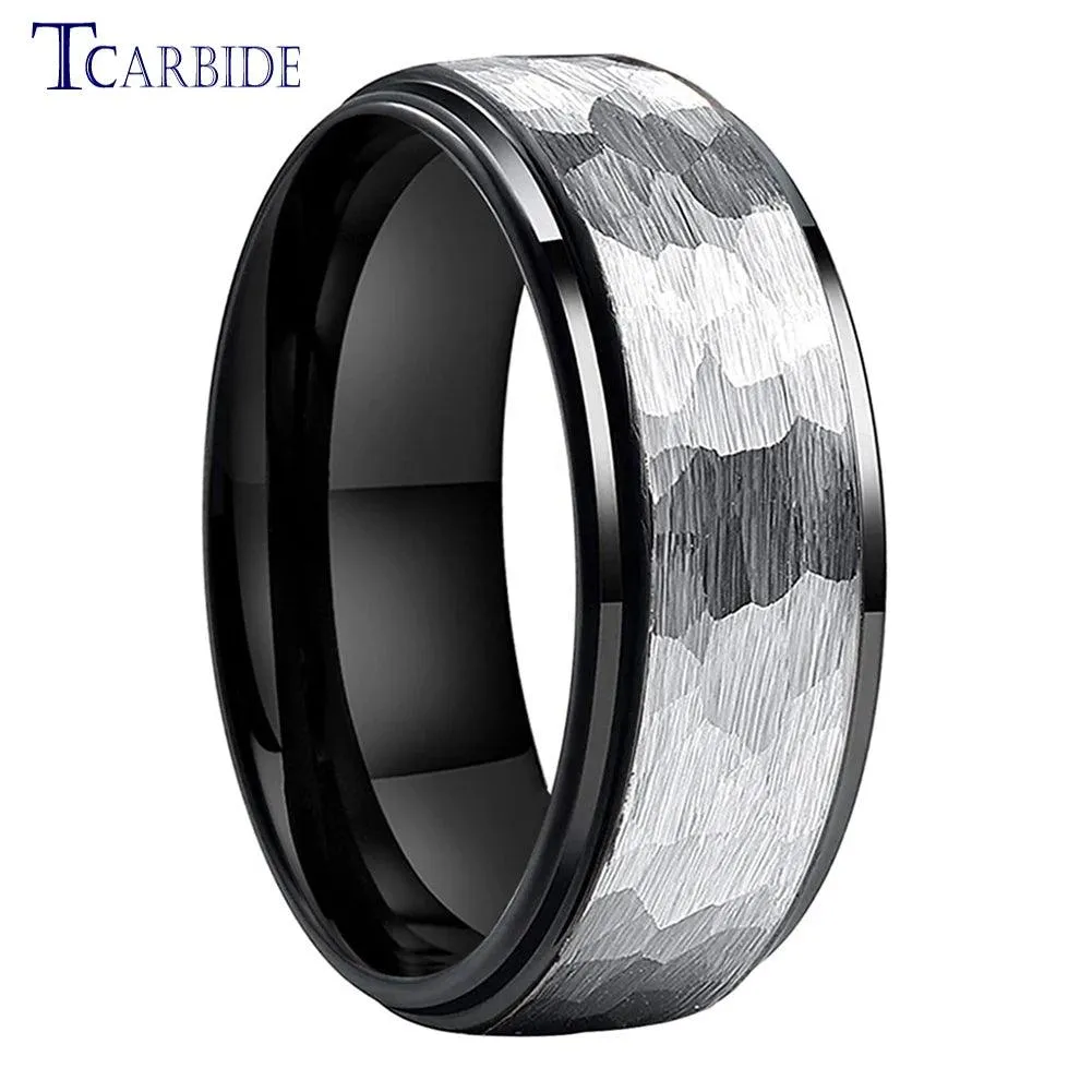 New Trendy Stepped Brushed Finish 6MM 8MM Multicolors Hammer Tungsten Comfort Fit Wedding Rings For Men and Women