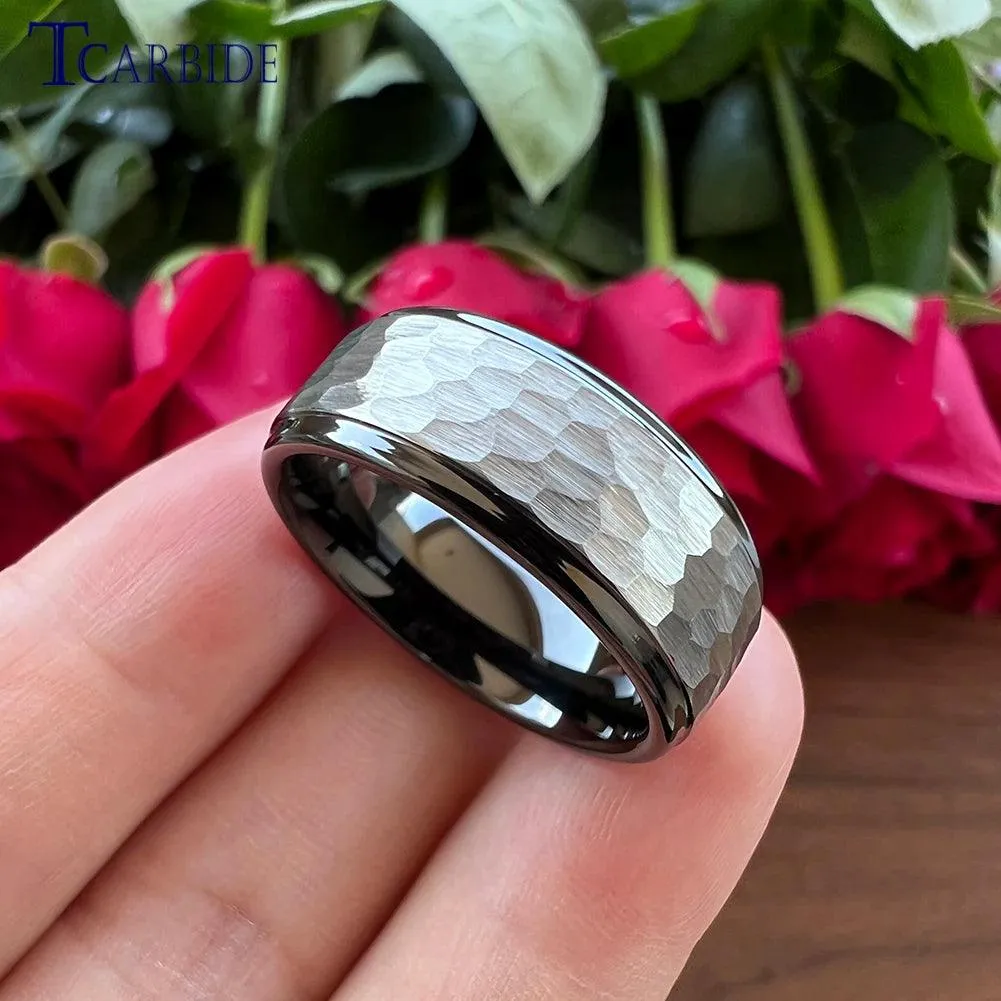 New Trendy Stepped Brushed Finish 6MM 8MM Multicolors Hammer Tungsten Comfort Fit Wedding Rings For Men and Women