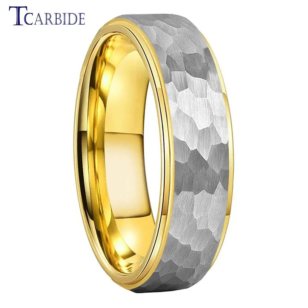 New Trendy Stepped Brushed Finish 6MM 8MM Multicolors Hammer Tungsten Comfort Fit Wedding Rings For Men and Women
