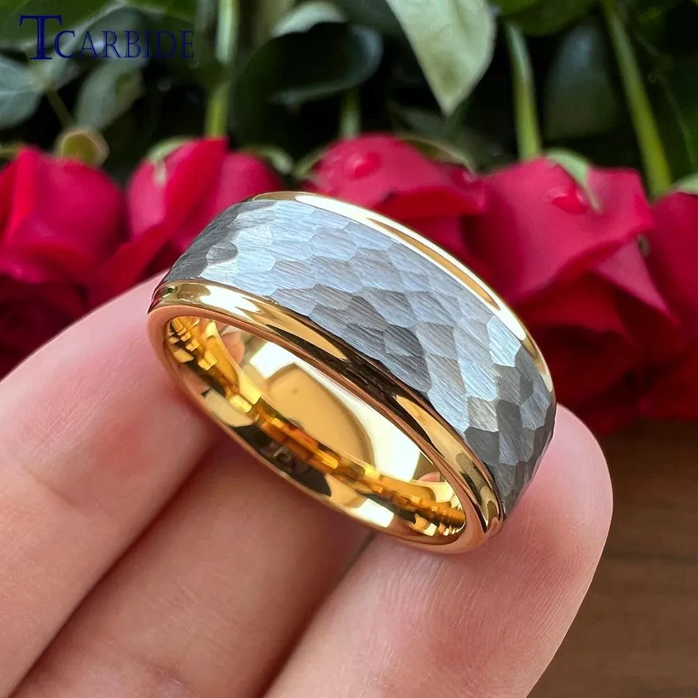 New Trendy Stepped Brushed Finish 6MM 8MM Multicolors Hammer Tungsten Comfort Fit Wedding Rings For Men and Women