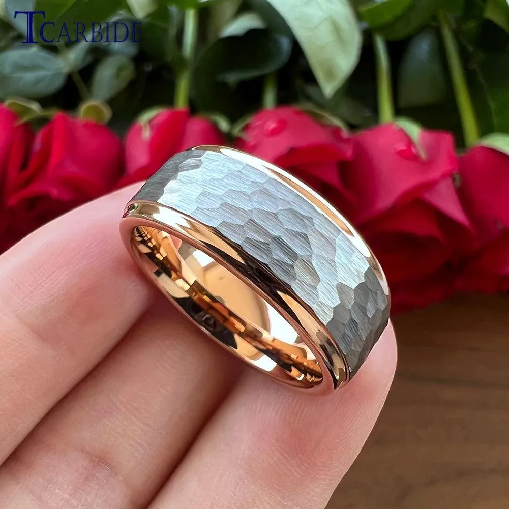 New Trendy Stepped Brushed Finish 6MM 8MM Multicolors Hammer Tungsten Comfort Fit Wedding Rings For Men and Women