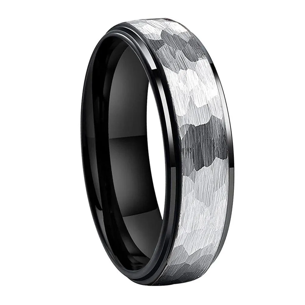 New Trendy Stepped Brushed Finish 6MM 8MM Multicolors Hammer Tungsten Comfort Fit Wedding Rings For Men and Women