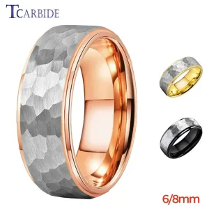 New Trendy Stepped Brushed Finish 6MM 8MM Multicolors Hammer Tungsten Comfort Fit Wedding Rings For Men and Women