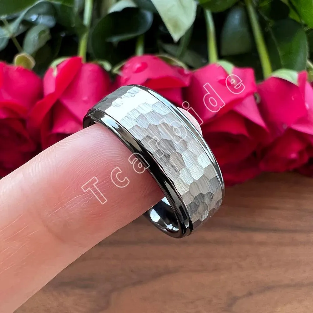 New Trendy Stepped Brushed Finish 6MM 8MM Multicolors Hammer Tungsten Comfort Fit Wedding Rings For Men and Women